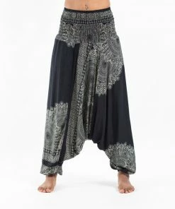 HaremPants.com Women's Floral Mandalas Jumpsuit Harem Pants In Black