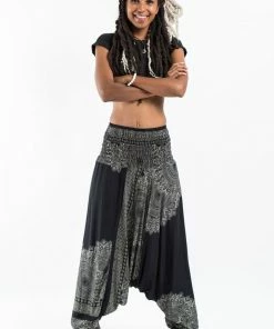 HaremPants.com Women's Floral Mandalas Jumpsuit Harem Pants In Black
