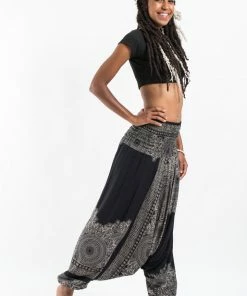 HaremPants.com Women's Floral Mandalas Jumpsuit Harem Pants In Black