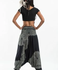HaremPants.com Women's Floral Mandalas Jumpsuit Harem Pants In Black
