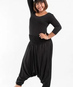 HaremPants.com Plus Size Solid Color Drop Crotch Women's Harem Pants In Black
