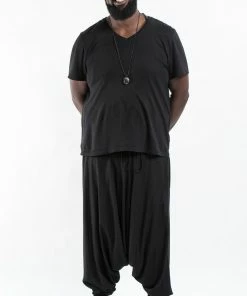 HaremPants.com Plus Size Solid Color Drop Crotch Men's Harem Pants In Black