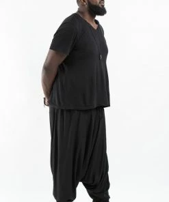 HaremPants.com Plus Size Solid Color Drop Crotch Men's Harem Pants In Black