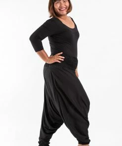 HaremPants.com Plus Size Solid Color Drop Crotch Women's Harem Pants In Black