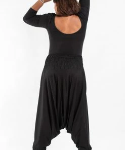 HaremPants.com Plus Size Solid Color Drop Crotch Women's Harem Pants In Black