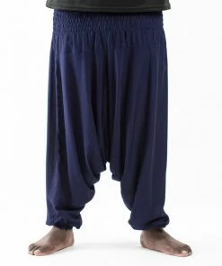 HaremPants.com Plus Size Solid Color Drop Crotch Men's Harem Pants In Blue