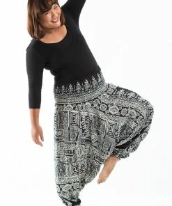 HaremPants.com Plus Size Tribal Prints Drop Crotch Women's Harem Pants In Black