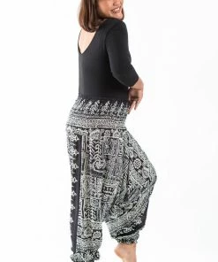 HaremPants.com Plus Size Tribal Prints Drop Crotch Women's Harem Pants In Black
