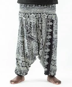 HaremPants.com Plus Size Tribal Prints Drop Crotch Men's Harem Pants In Black