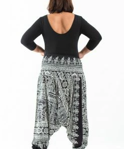 HaremPants.com Plus Size Tribal Prints Drop Crotch Women's Harem Pants In Black