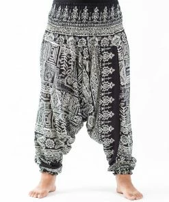 HaremPants.com Plus Size Tribal Prints Drop Crotch Women's Harem Pants In Black