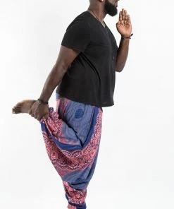 HaremPants.com Plus Size Geometric Mandalas Drop Crotch Men's Harem Pants In Blue