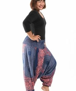HaremPants.com Plus Size Geometric Mandalas Drop Crotch Women's Harem Pants In Blue