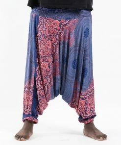 HaremPants.com Plus Size Geometric Mandalas Drop Crotch Men's Harem Pants In Blue