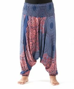 HaremPants.com Plus Size Geometric Mandalas Drop Crotch Women's Harem Pants In Blue
