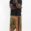 HaremPants.com Plus Size Geometric Mandalas Drop Crotch Men's Harem Pants In Olive