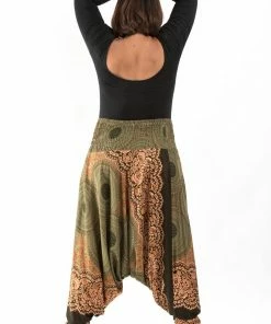 HaremPants.com Plus Size Geometric Mandalas Drop Crotch Women's Harem Pants In Olive