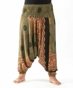 HaremPants.com Plus Size Geometric Mandalas Drop Crotch Women's Harem Pants In Olive