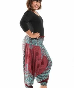 HaremPants.com Plus Size Geometric Mandalas Drop Crotch Women's Harem Pants In Red