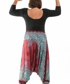 HaremPants.com Plus Size Geometric Mandalas Drop Crotch Women's Harem Pants In Red