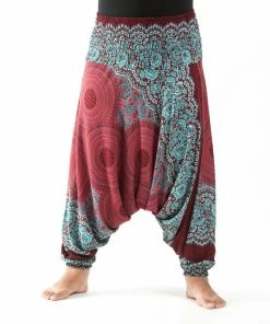 HaremPants.com Plus Size Geometric Mandalas Drop Crotch Women's Harem Pants In Red