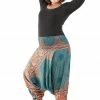 HaremPants.com Plus Size Geometric Mandalas Drop Crotch Women's Harem Pants In Turquoise