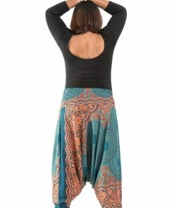 HaremPants.com Plus Size Geometric Mandalas Drop Crotch Women's Harem Pants In Turquoise
