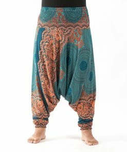 HaremPants.com Plus Size Geometric Mandalas Drop Crotch Women's Harem Pants In Turquoise