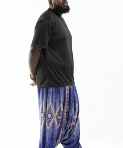 HaremPants.com Plus Size Diamond Peacock Drop Crotch Men's Harem Pants In Blue