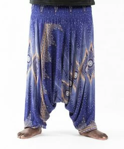 HaremPants.com Plus Size Diamond Peacock Drop Crotch Men's Harem Pants In Blue