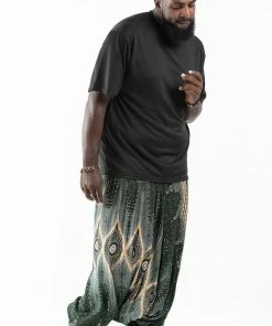 HaremPants.com Plus Size Diamond Peacock Drop Crotch Men's Harem Pants In Green