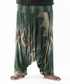 HaremPants.com Plus Size Diamond Peacock Drop Crotch Men's Harem Pants In Green