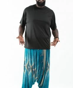 HaremPants.com Plus Size Diamond Peacock Drop Crotch Men's Harem Pants In Turquoise