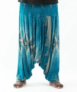 HaremPants.com Plus Size Diamond Peacock Drop Crotch Men's Harem Pants In Turquoise