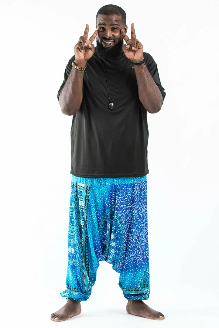 HaremPants.com Plus Size Tribal Chakras Drop Crotch Men's Harem Pants In Blue 3 HaremPants.com Plus Size Tribal Chakras Drop Crotch Men's Harem Pants In Blue