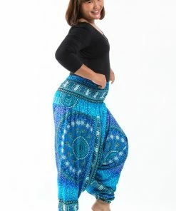 HaremPants.com Plus Size Tribal Chakras Drop Crotch Women's Harem Pants In Blue