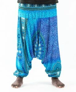 HaremPants.com Plus Size Tribal Chakras Drop Crotch Men's Harem Pants In Blue