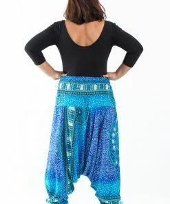 HaremPants.com Plus Size Tribal Chakras Drop Crotch Women's Harem Pants In Blue