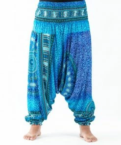 HaremPants.com Plus Size Tribal Chakras Drop Crotch Women's Harem Pants In Blue
