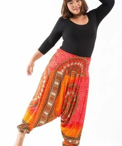 HaremPants.com Plus Size Tribal Chakras Drop Crotch Women's Harem Pants In Orange