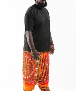 HaremPants.com Plus Size Tribal Chakras Drop Crotch Men's Harem Pants In Orange