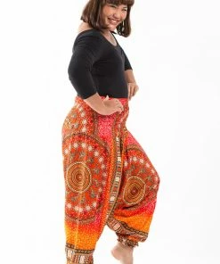 HaremPants.com Plus Size Tribal Chakras Drop Crotch Women's Harem Pants In Orange