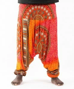 HaremPants.com Plus Size Tribal Chakras Drop Crotch Men's Harem Pants In Orange