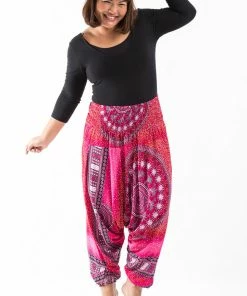 HaremPants.com Plus Size Tribal Chakras Drop Crotch Women's Harem Pants In Pink