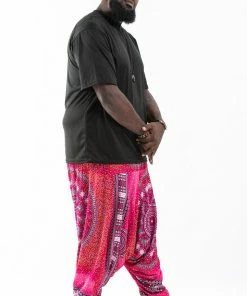 HaremPants.com Plus Size Tribal Chakras Drop Crotch Men's Harem Pants In Pink