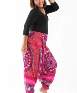 HaremPants.com Plus Size Tribal Chakras Drop Crotch Women's Harem Pants In Pink