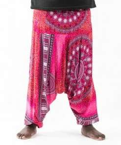 HaremPants.com Plus Size Tribal Chakras Drop Crotch Men's Harem Pants In Pink