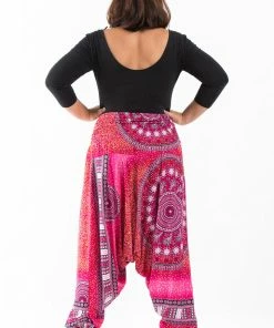 HaremPants.com Plus Size Tribal Chakras Drop Crotch Women's Harem Pants In Pink