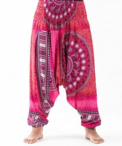 HaremPants.com Plus Size Tribal Chakras Drop Crotch Women's Harem Pants In Pink