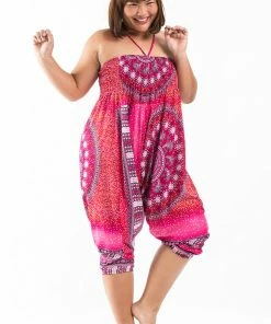 HaremPants.com Plus Size Tribal Chakras Drop Crotch Women's Harem Pants In Pink